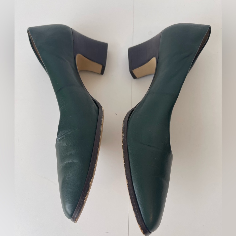 Forest Green Leather Vintage Pumps Vintage Shoes 9M - Picture 13 of 14